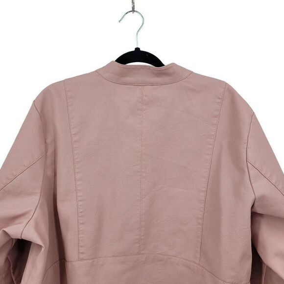 Baccini Vegan Faux Leather Biker Jacket 3X Pink Pleated Peplum Zip Barbiecore - Picture 7 of 11